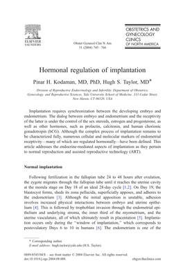 Hormonal Regulation of Implantation