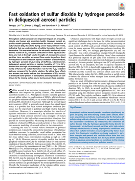 Fast Oxidation of Sulfur Dioxide by Hydrogen Peroxide in Deliquesced Aerosol Particles