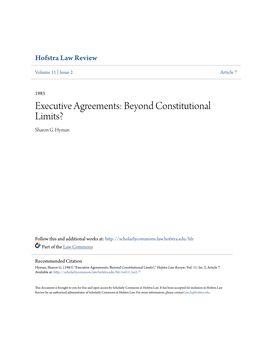 Executive Agreements: Beyond Constitutional Limits? Sharon G