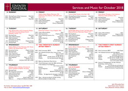 Services and Music for October 2018