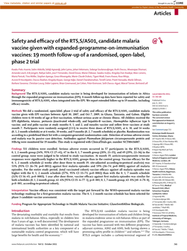 Safety and Efficacy of the RTS,S/AS01E Candidate Malaria