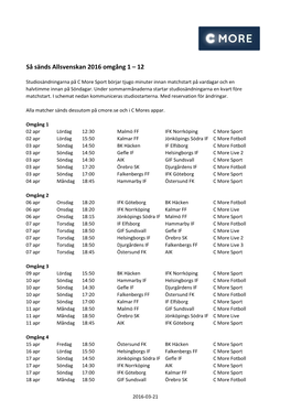 Så Sänds Allsvenskan 2016 Omgång 1 – 12