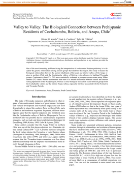 The Biological Connection Between Prehispanic Residents of Cochabamba, Bolivia, and Azapa, Chile*