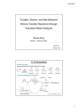 And Site-Selective Nitrene Transfer Reactions Through Transition Metal Catalysts