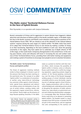 The Baltic States' Territorial Defence Forces in the Face of Hybrid Threats