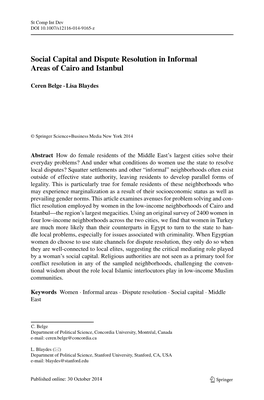 Social Capital and Dispute Resolution in Informal Areas of Cairo and Istanbul