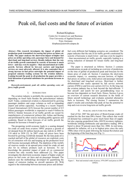 Peak Oil, Fuel Costs and the Future of Aviation