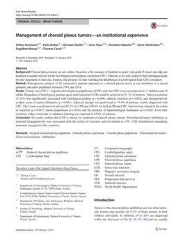 Management of Choroid Plexus Tumors—An Institutional Experience