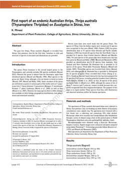 Thysanoptera: Thripidae) on Eucalyptus in Shiraz, Iran K