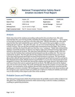 National Transportation Safety Board Aviation Accident Final Report