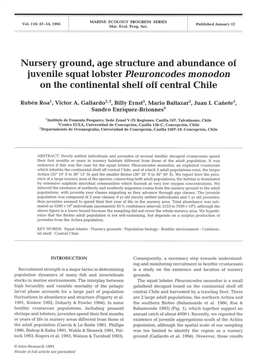 Nursery Ground, Age Structure and Abundance of Juvenile Squat Lobster Pleuroncodes Monodon on the Continental Shelf Off Central Chile