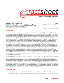 Critical Points Affecting Fresh Pork Quality Within the Packing Plant