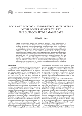 Rock Art, Mining and Indigenous Well-Being in the Lower Hunter Valley: the Outlook from Baiame Cave