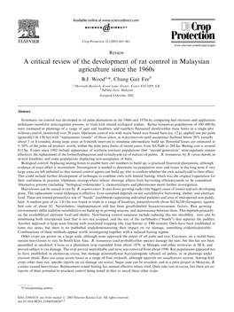 A Critical Review of the Development of Rat Control in Malaysian Agriculture Since the 1960S B.J