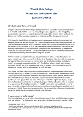 West Suffolk College Access and Participation Plan 2020-21 to 2024-25