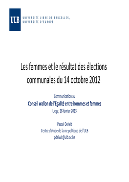 Les Femmes Et Le Résultat Des Élections Communales Du 14 Octobre 2012