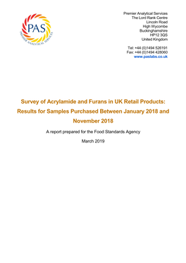 Survey of Acrylamide and Furans in UK Retail Products: Results for Samples Purchased Between January 2018 and November 2018
