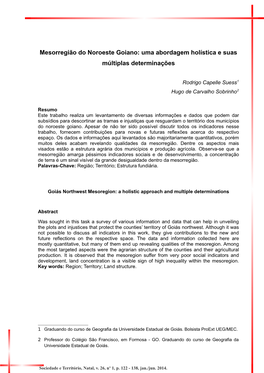 Mesorregião Do Noroeste Goiano: Uma Abordagem Holística E Suas Múltiplas Determinações