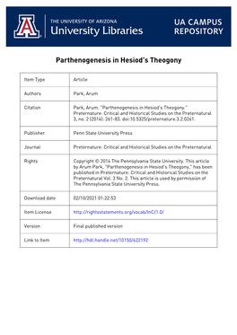 Parthenogenesis in Hesiod's Theogony." Preternature: Critical and Historical Studies on the Preternatural 3, No