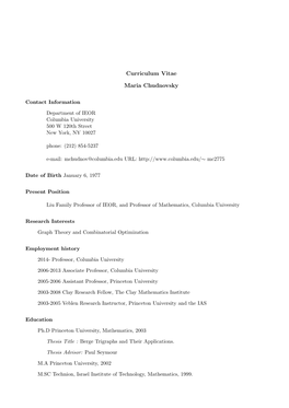 Curriculum Vitae Maria Chudnovsky