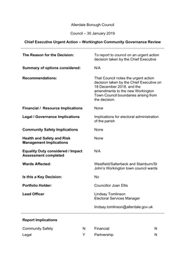 Chief Executive Urgent Action – Workington Community Governance Review