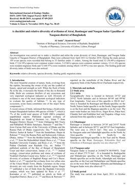 A Checklist and Relative Diversity of Avifauna of Atrai, Raninagar and Naogan Sadar Upazillas of Naogaon District of Bangladesh