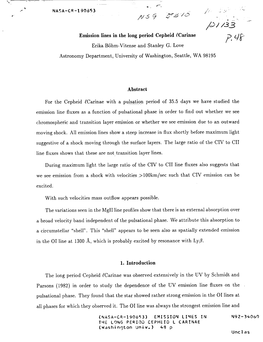 NASA-CR-1 90853 Emission Lines in the Long Period Cepheid Carinae