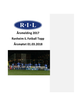 Årsmelding 2017 Ranheim IL Fotball Topp Årsmøtet 01.03.2018