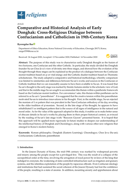 Comparative and Historical Analysis of Early Donghak: Cross-Religious Dialogue Between Confucianism and Catholicism in 19Th-Century Korea