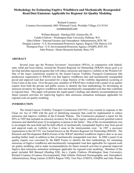 Methodology for Estimating Fugitive Windblown and Mechanically Resuspended Road Dust Emissions Applicable for Regional Air Quality Modeling