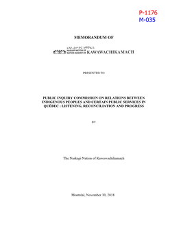 Memorandum of the Naskapi Nation of Kawawachikamach | Public Inquiry Commission on Relations Between Indigenous Peoples and Certain Public Services in Québec