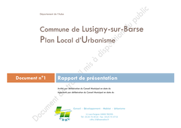 Commune De Lusigny-Sur-Barse Plan Local D’Urbanisme