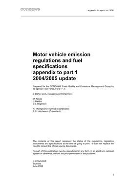Motor Vehicle Emission Regulations and Fuel Specifications Appendix to Part 1 2004/2005 Update