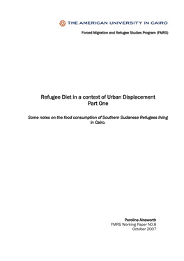 Refugee Diet in a Context of Urban Displacement Part One