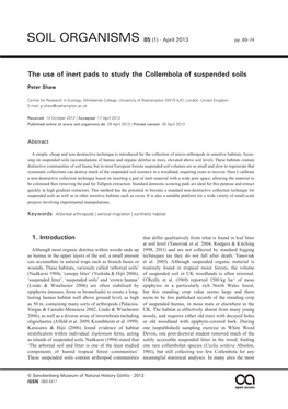 The Use of Inert Pads to Study the Collembola of Suspended Soils