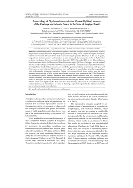 Autoecology of Phyllomedusa Nordestina (Anura: Hylidae) in Areas of the Caatinga and Atlantic Forest in the State of Sergipe, Brazil