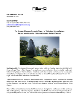 The Kreeger Museum Presents Phase I of Collection Reinstallation, Recent Acquisition by California Sculptor Richard Deutsch