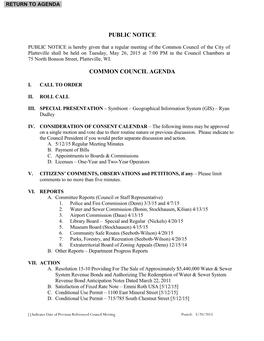 Public Notice Common Council Agenda
