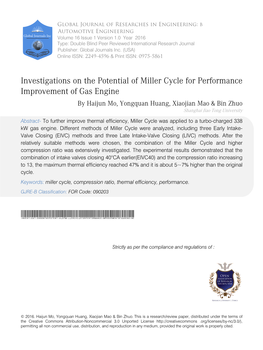 Investigations on the Potential of Miller Cycle for Performance