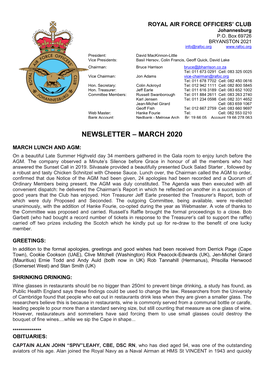 Newsletter – March 2020