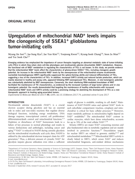 Upregulation of Mitochondrial NAD+ Levels Impairs the Clonogenicity of SSEA1+ Glioblastoma Tumor-Initiating Cells
