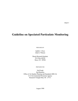 Guideline on Speciated Particulate Monitoring