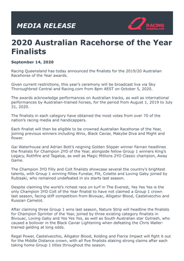 2020 Australian Racehorse of the Year Finalists