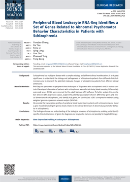 Peripheral Blood Leukocyte RNA-Seq Identifies a Set of Genes Related to Abnormal Psychomotor Behavior Characteristics in Patients with Schizophrenia