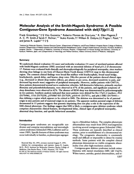 Contiguous-Gene Syndrome Associated with Del(L7)(Pl 1.2) Frank Greenberg,*,$1§ Vito Guzzetta,* Roberto Montes De Oca-Luna,* R