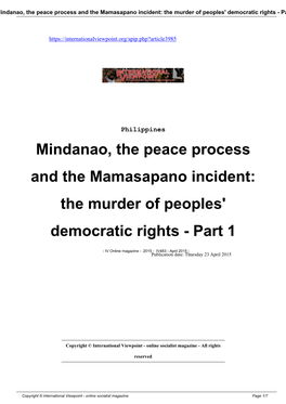 Mindanao, the Peace Process and the Mamasapano Incident: the Murder of Peoples' Democratic Rights - Part 1