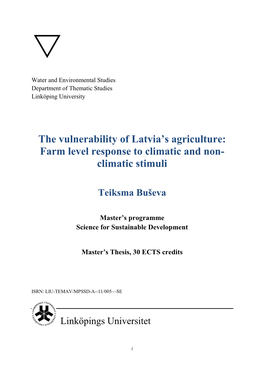 The Vulnerability of Latvia's Agriculture