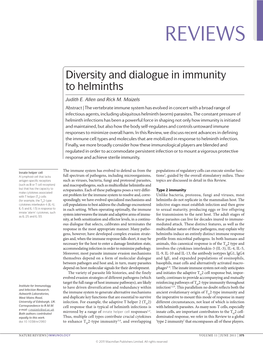 Diversity and Dialogue in Immunity to Helminths