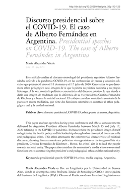 DISCURSO PRESIDENCIAL SOBRE EL COVID-19. EL CASO DE ALBERTO FERNÁNDEZ EN ARGENTINA Discurso Presidencial Sobre El COVID-19