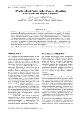 DNA Barcodes of Pholcid Spiders (Araneae : Pholcidae) in Bukidnon and Camiguin, Philippines